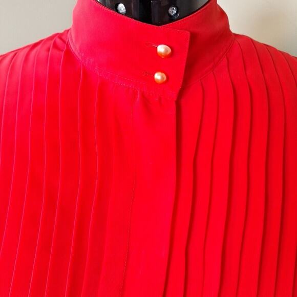 Vintage 80s Chaus High Neck Pleated Secretary Blouse Size 16 L Balloon Sleeves - Picture 9 of 10